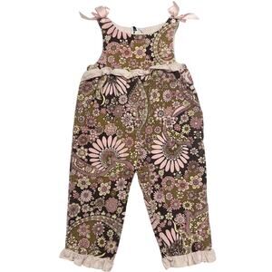 C’est Joli Toddler Girls 3T Jumpsuit Ruffle Pink Brown Floral Paisley Overalls